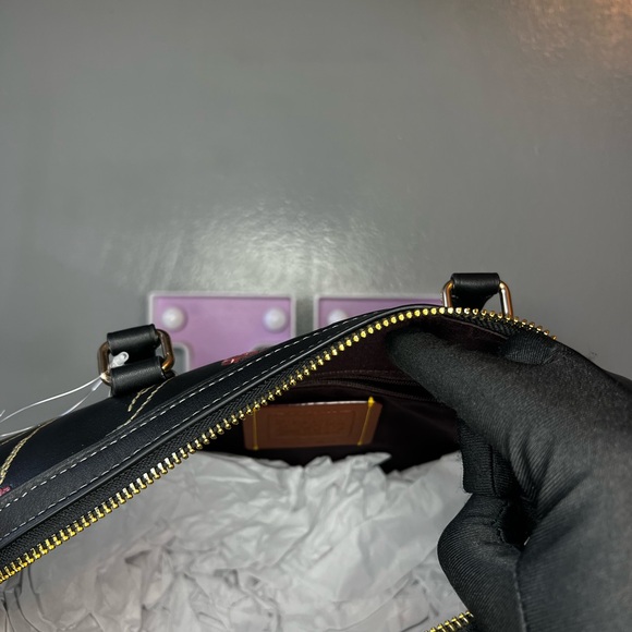 Coach Rowan Satchel Bag in Leather with Cherry Print Black Multi - Picture 8 of 10